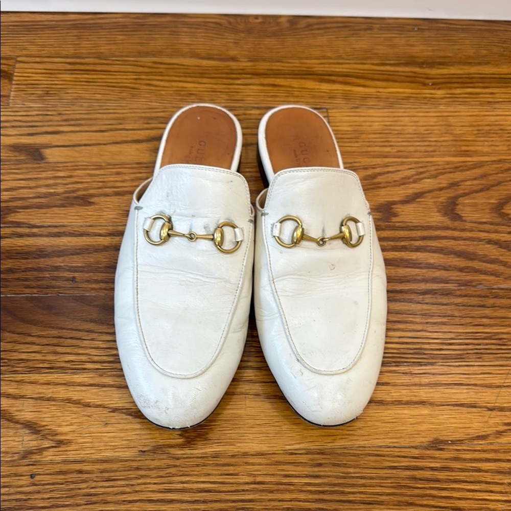 White Gucci authentic princetown horsebit mules slippers 37.5